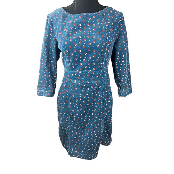 Boden Women 8P Corduroy blue Acorn Shift Dress 3/4 Sleeve career casual - Picture 2 of 9
